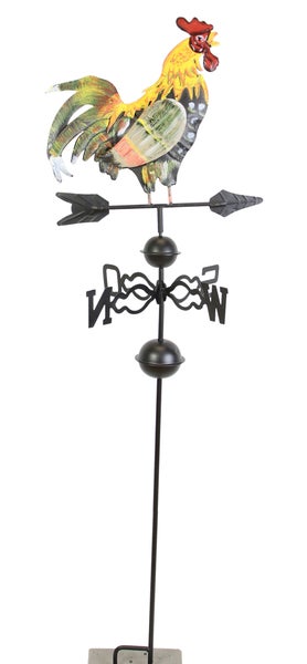 FRANK FLECHTWAREN | Hahn auf Windrad, METALL, Hahn ca. 30 x 30 cm, GH 120 cm