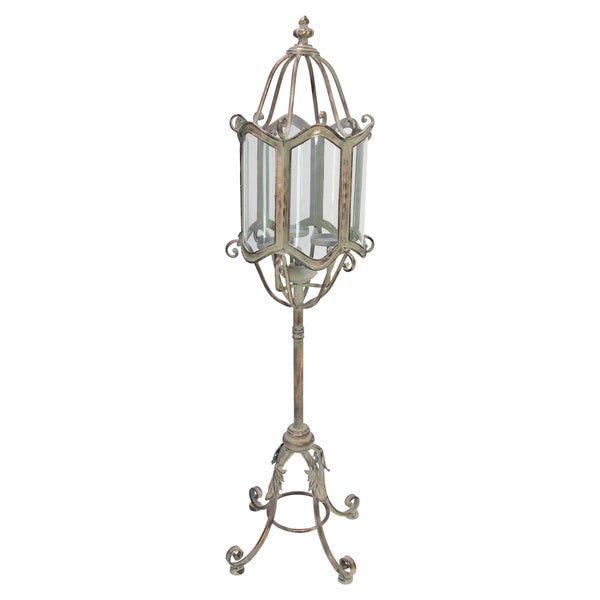 FRANK FLECHTWAREN | Standlaterne Shabby-Grey, 36,5 x 27 x 112 cm, METALL, GLAS