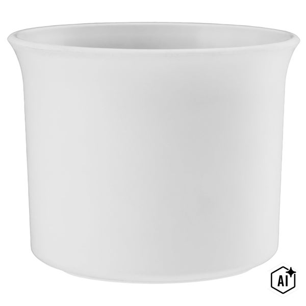Weißer Übertopf aus Keramik in zylindrischer Form mit ausgestelltem Rand.