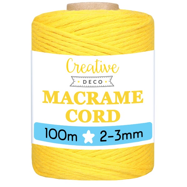 Gelbes Makramee-Garn von Creative DECO, Länge 100 Meter, Stärke 2 bis 3 Millimeter.