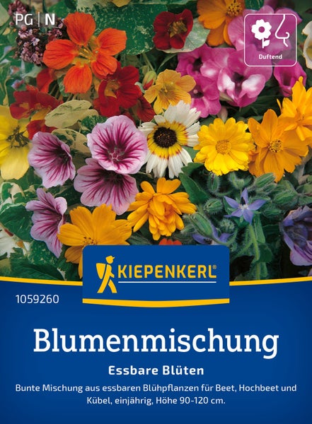 Kiepenkerl Blumenmischung Essbare Blüten für Beet und Kübel, einjährige Blumenmischung mit duftenden Blüten, Höhe 90 bis 120 Zentimeter.
