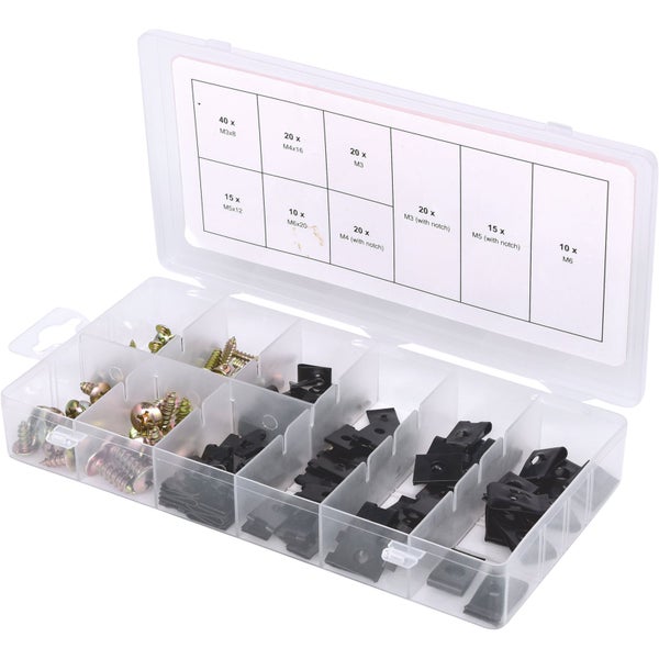 Sortimentskasten mit Schrauben und Blechmuttern verschiedener Größen