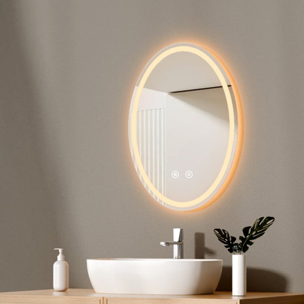EMKE Badspiegel mit Beleuchtung, 50 cm x 70 cm,Badezimmerspiegel mit einstellbarer Helligkeit und Kalt-/Neutral-/Warmlicht sowie Anti-Beschlag-Funktion