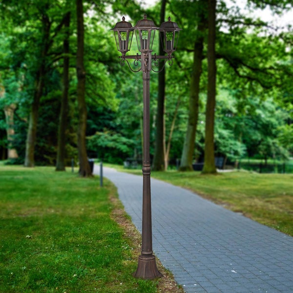 Lindby Mastleuchte außen Lamina (spritzwassergeschützt (Retro, Vintage Antik) in Braun aus Aluminium (3 flammig E27) - Kandelaber Außenleuchte