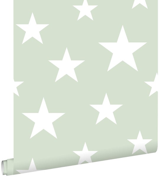 ESTAhome Tapete große und kleine Sterne Mintgrün und Weiß - 53 cm x 10.05 m - 128865