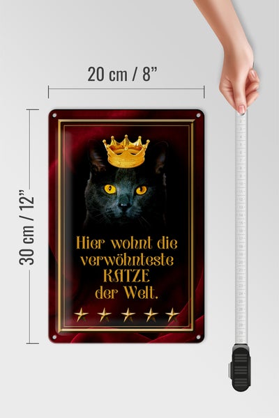 Blechschild Spruch 20x30cm hier wohnt Katze der Welt