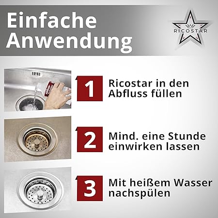 Ricostar Abflussreiniger 1000ml – Extra starker Rohrreiniger gegen Verstopfungen, Haare & Gerüche – Flüssiger Abflussreiniger für Küche, Bad & Dusche – Materialschonend & Made in Germany
