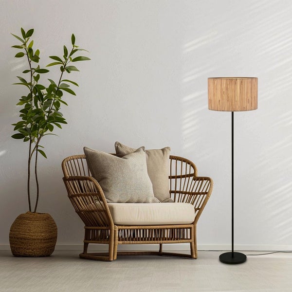 Briloner Slama Stehlampe, Seegras Schirm, Ein/Aus Fußtaster, Boho-Stil, E27 Fassung, Natur, Ø35 x 161 cm