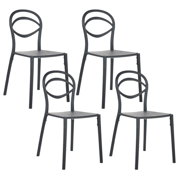 Vier Stühle mit Stahlrahmen und ovaler Rückenlehne