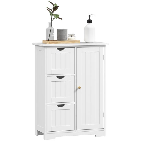 HOMCOM Badezimmerschrank Beistellschrank mit 3 Schubladen, Badschrank mit Verstellbarem Regal, für Badezimmer, Wohnzimmer 60 x 30 x 80 cm Weiß