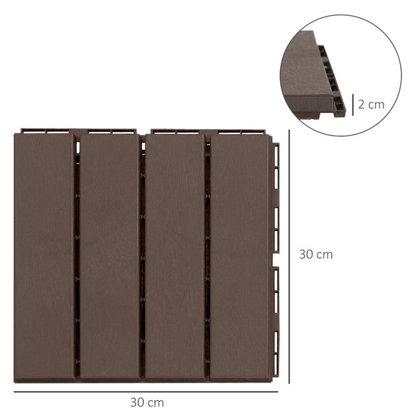 Outsunny 9 er Set Terassenfliesen, 30 x 30 cm, Kunststoff, Braun
