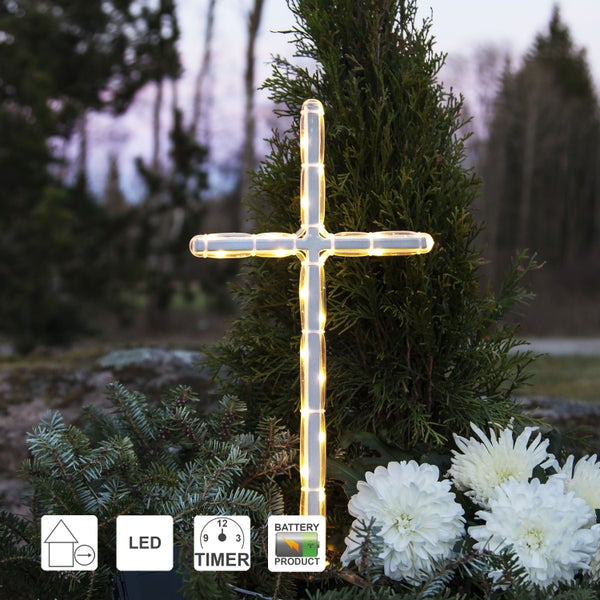 LED Grabschmuck Kreuz mit Timerfunktion und Batteriebetrieb