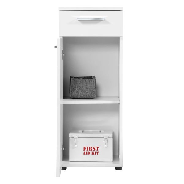 Bad-Beistellschrank schmal 'Der Matrose', Badschrank weiß, Badezimmerschrank oder Nischenschrank schmal, Midischrank Bad mit Schublade aus Holz in 89x35x35cm (HxBxT), auch als Badmöbel Set