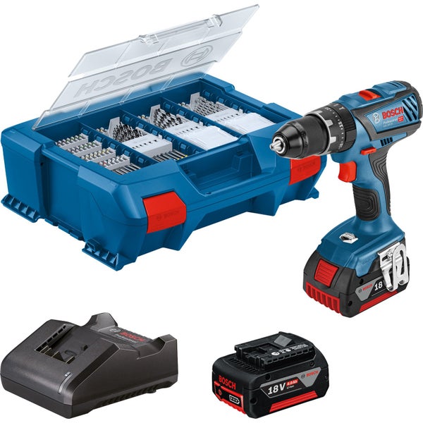 Bosch Akku-Schlagbohrschrauber GSB 18V-28 / 2x 4,0 Ah Akku + Ladegerät + 82tl. Zubehör-Set in L-Case - 06019E710B