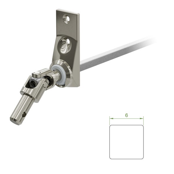 Geiger Gelenklager 45°- G036 | Grundplatte 22 x 59 mm | Kurbelzapfen 9,9 mm | 6 mm Vierkant - Länge 300 mm