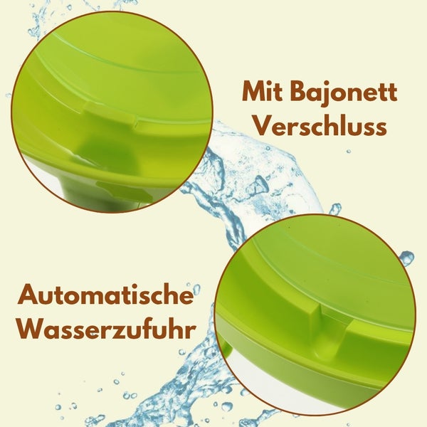 Wasserspender für Tiere mit Bajonettverschluss und automatischer Wasserzufuhr.