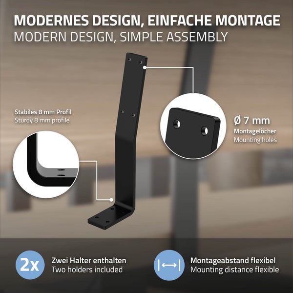 ML-Design 2 Stück Rückenlehnenhalterung, Schwarz, aus Stahl, 345x90x50 mm, Bankrückenlehne, Banklehne, Rückenlehne zum Anschrauben, Metall Rücklehne Halterung Profil für Sitz-Bänke, Betten & Stühlen