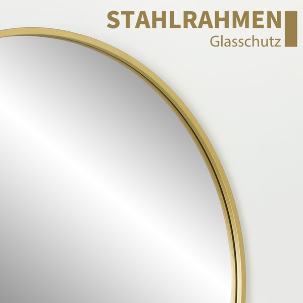 HOMCOM Badspiegel 70x70 cm Rund Spiegel mit Rahmen, Splitterschutzfolie, Wandspiegel für Schlafzimmer Badzimmer, Gold