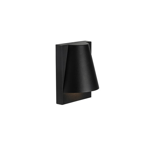 Moderne Außenwandleuchte in Schwarz mit kegelförmigem Schirm und rechteckiger Wandhalterung.