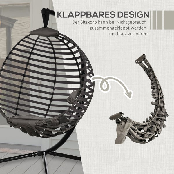 Outsunny Hängesessel, Hängekorb mit Gestell für 1 Person, faltbar, 126 x 118 x 172 cm, Stahl, Sand