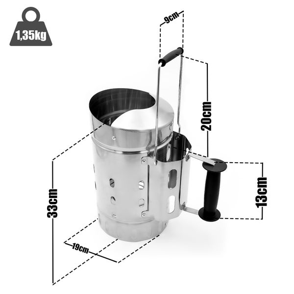 Grillkaminanzünder aus Metall mit Abmessungen