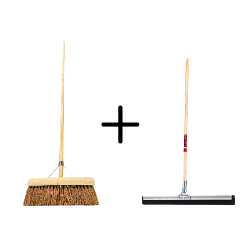 Kokosbesen und Abzieher Set mit Holzstiel