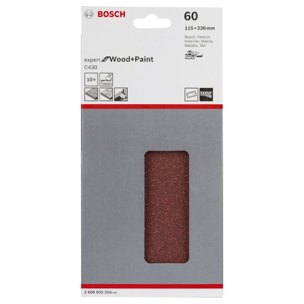 Bosch Schleifblatt-Set C430 Expert for Wood 10tlg. 14 Löcher Klett 115 x 230 mm 60 - 2608605316