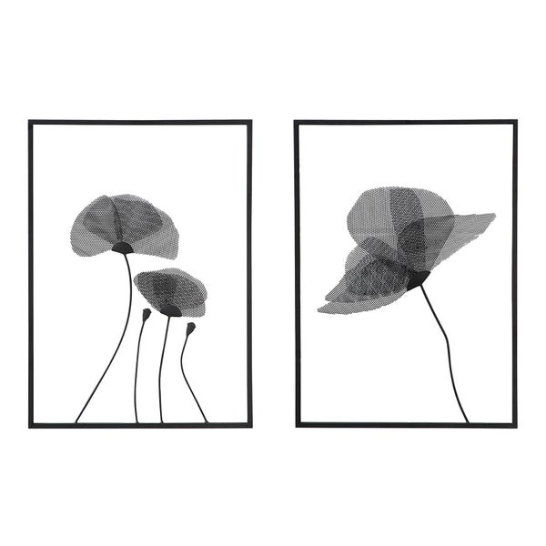 Wandrelief GILDE 2er Set MOHN Wanddeko schwarz Höhe 60cm Metall