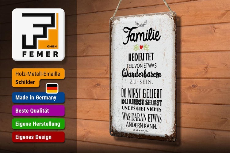 Blechschild Spruch Familie Teil von etwas wunderbarem 20x30cm