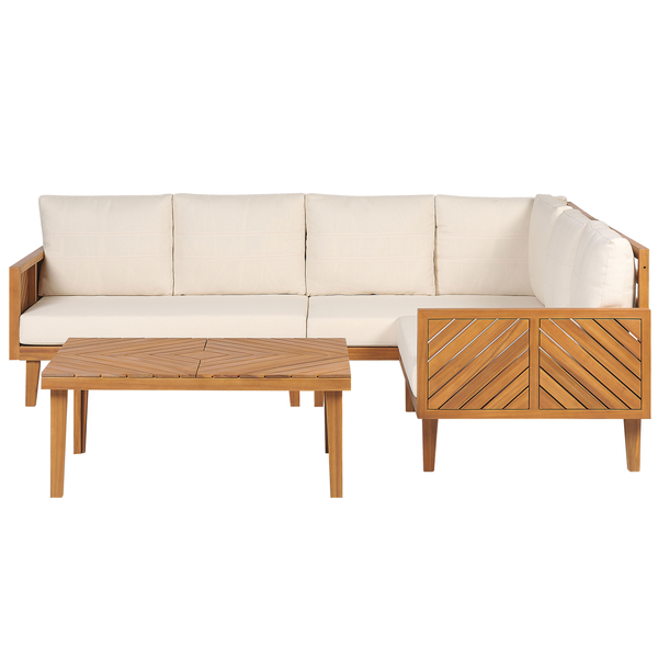 Gartensofa aus Holz mit Tisch und Polster