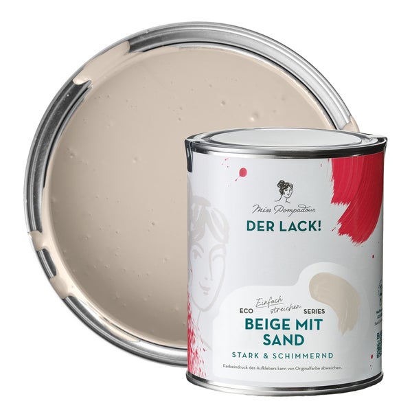 MissPompadour seidenmatte Holzfarbe - Beige mit Sand - 1 L, Möbelfarbe ohne Schleifen - Farbe für Holz, Metall, Kunststoff - Holzlack, Möbellack schnelltrocknend mit hoher Deckkraft