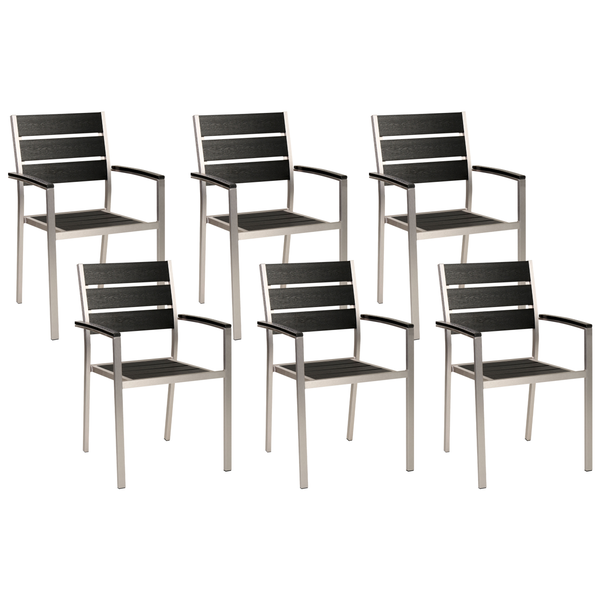 Gartenstuhl 6er Set VERNIO Schwarz / Silber