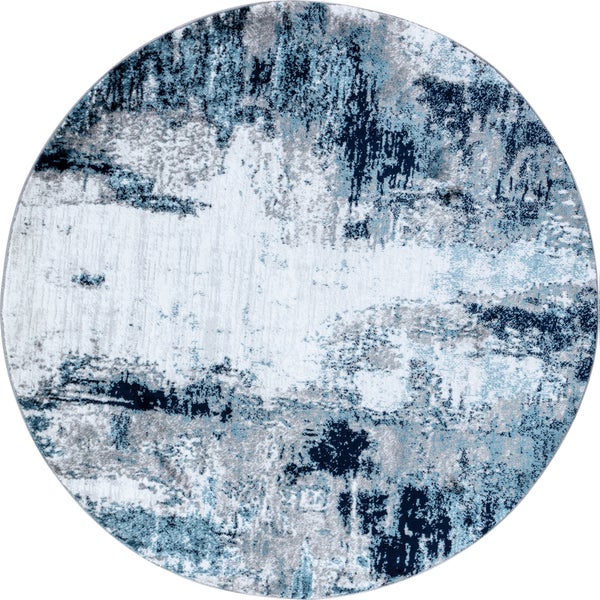 Abstrakt Moderner Runder Teppich Rund Blau/Weiß/Grau Ø 160 cm GIULIA