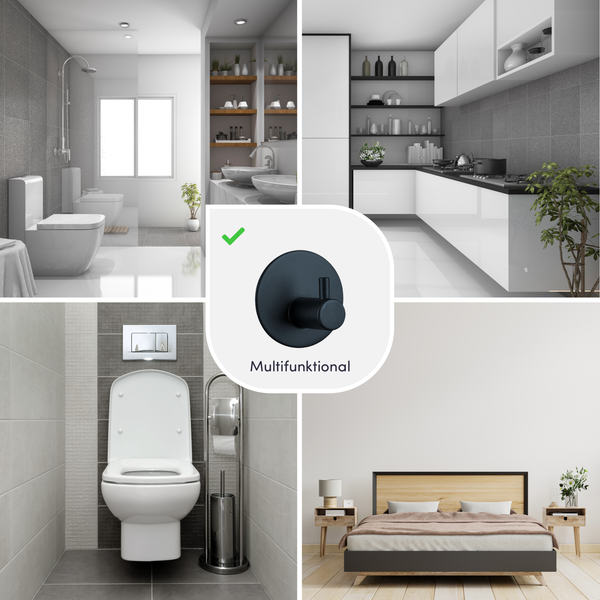 Matter schwarzer Wandhaken für multifunktionale Anwendung in Badezimmer, Küche, Gäste-WC und Schlafzimmer.