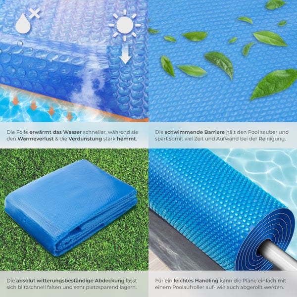 Poolabdeckung mit Luftpolster zum Schutz vor Verschmutzung und Wärmeverlust