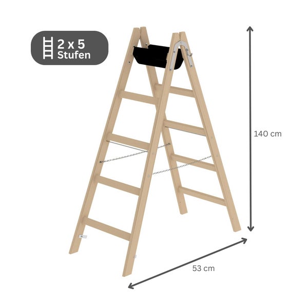 PROREGAL Sprossen-Stehleiter Holz 2 x 5 Sprossen