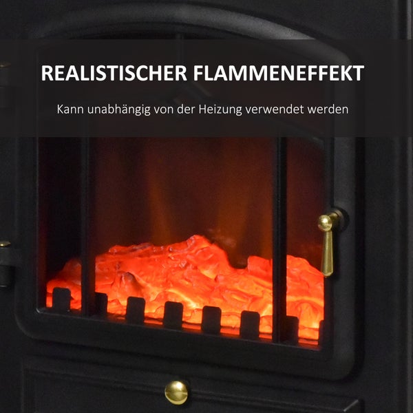 HOMCOM Elektrokamin, Flammeneffekt, 1000/2000W, Überhitzungs-Schutz,  45 x 28 x 54 cm, gehärtetes Glas, PP, ABS, Schwarz