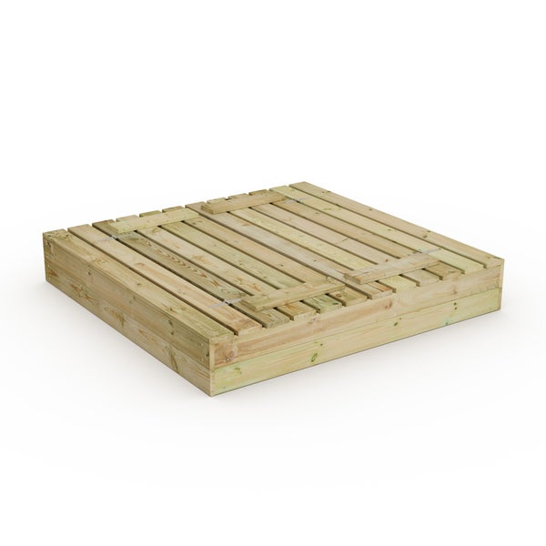 WICKEY Sandkasten Flip 120x125cm Garten Kinder Sandkiste Spielplatz mit Sitzbank und Klappdeckel