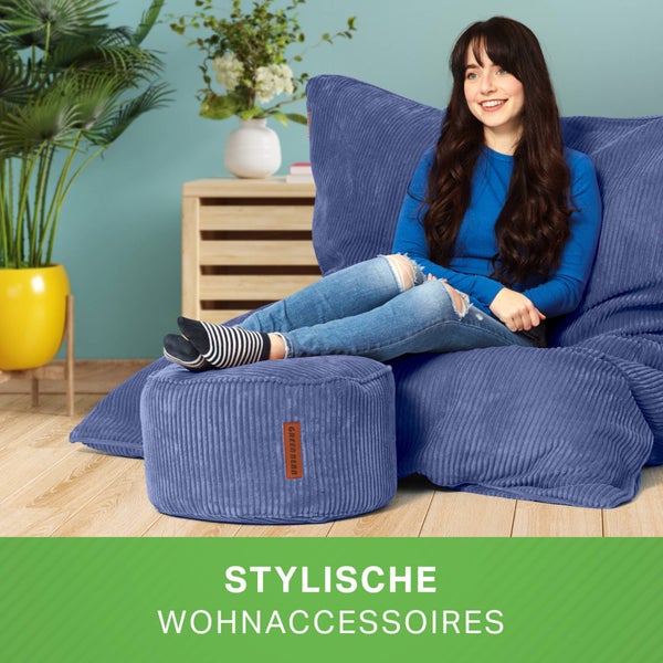 Green Bean Sitzsack + Pouf im Set - XXL Riesensitzsack mit passenden Fußhocker | EPS Füllung Bean Bag Bodenkissen Liegekissen Sitzkissen Indoor Drinnen Waschbar Dunkelblau