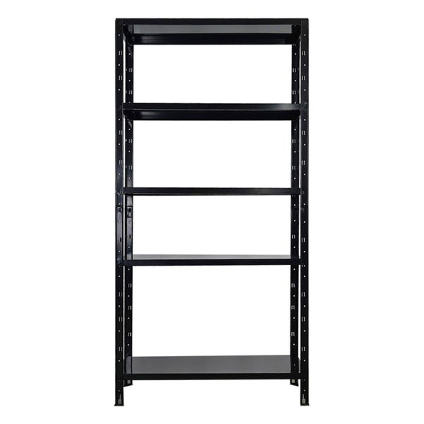 Schwarzes Metallregal mit fünf Ebenen