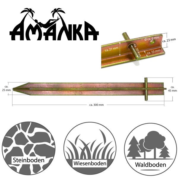 AMANKA Massiv XL 4 Stahl Erdnägel T-Profil Loch 300x25mm Zelt-Heringe Harte Böden Zeltnägel Campingheringe Lang Verzinkt