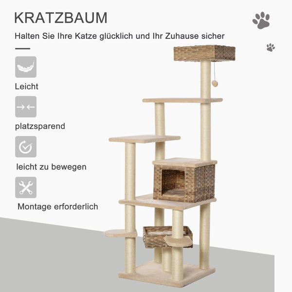 Katzenkratzbaum mit mehreren Ebenen, Häusern und Sisalstämmen