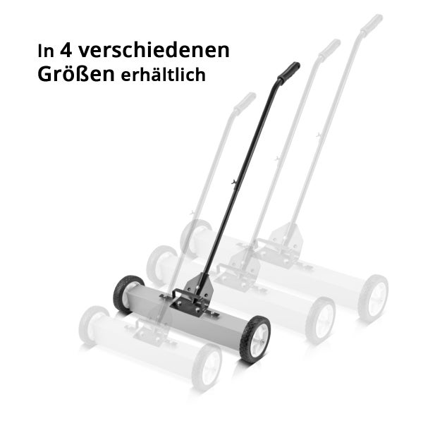 Magnetbesen mit Rädern und Stiel, in vier verschiedenen Größen erhältlich.