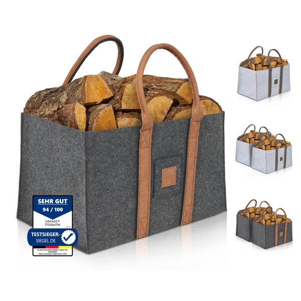 OAKAGE® SinglePack Dunkelgrau Holzkorb und Filzshopper - Dein Alltagsbegleiter - 50x32x30cm