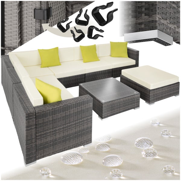 Rattan Lounge tectake Marbella mit Aluminiumgestell mit Sicherheitsglasplatte