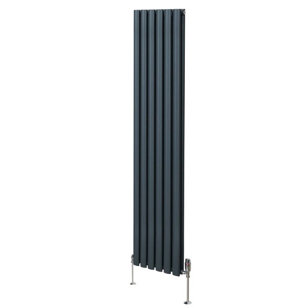 Oval Röhrenheizkörper & Chrom Thermostatventile – 1800mm x 360mm - Anthrazitgrau