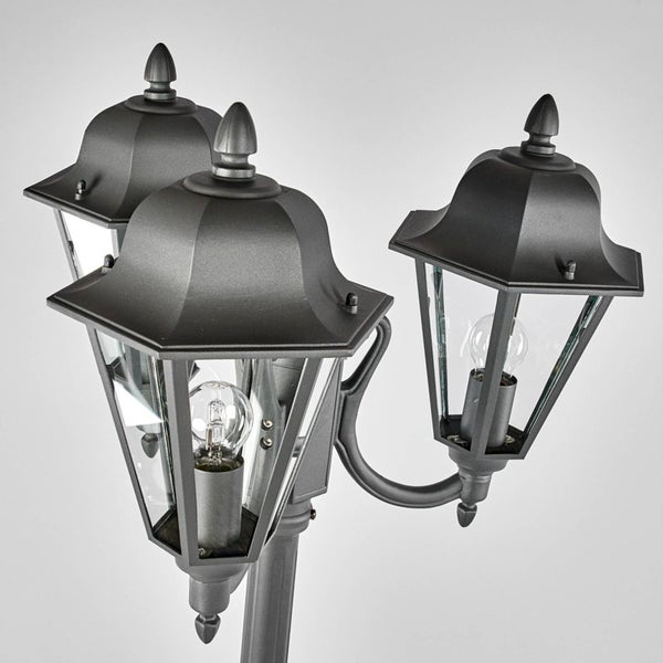 Lindby Mastleuchte außen Edana (spritzwassergeschützt (Modern) in Schwarz aus Aluminium (3 flammig, E27) - Kandelaber Außenleuchte