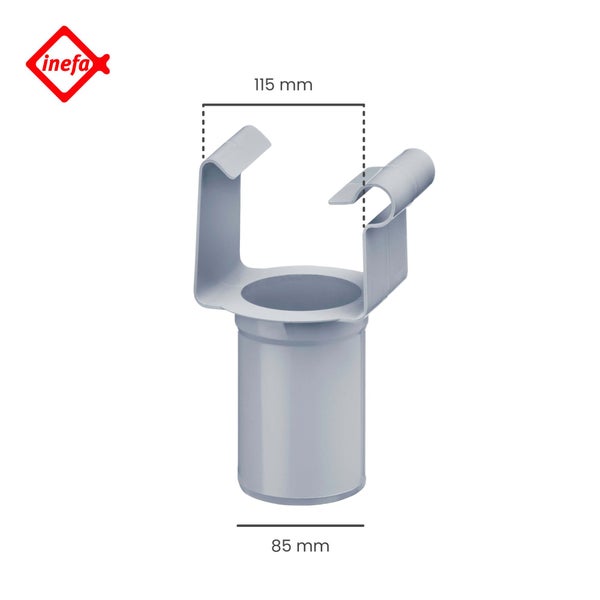 Inefa Rinnenstutzen aus Kunststoff, Maße 115 Millimeter und 85 Millimeter, Inefa Logo.