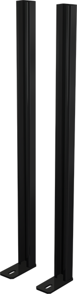 Zwei schwarze U-Profile aus Metall mit Bodenmontageplatte.