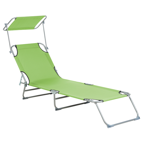 Grüne Sonnenliege mit Sonnendach für den Garten